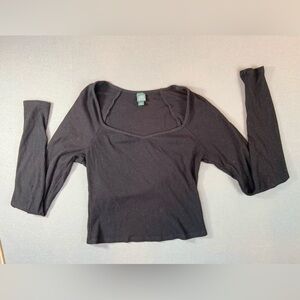 wild fable Black Ribbed Long Sleeve Square Neck Top